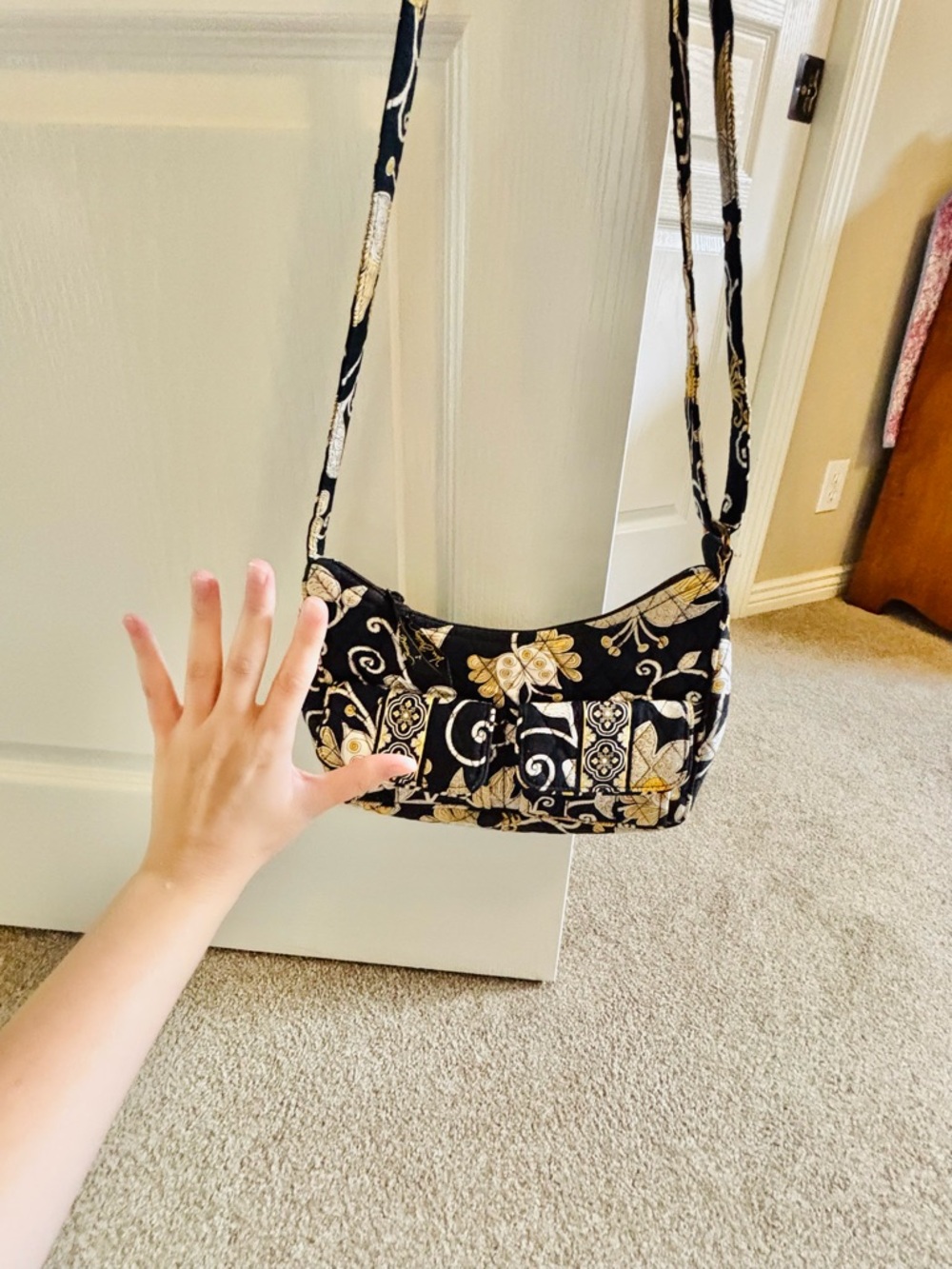 Vera Bradley Yellow Bird Quilted Floral Crossbody Bag - Black and Yellow - Picture 8 of 8